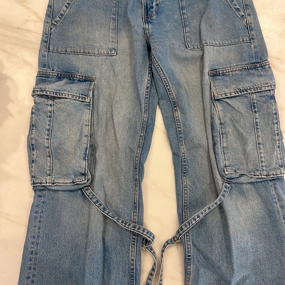 ZARA women’s size 8 wide leg cargo style blue jeans boyfriend - Picture 4 of 10